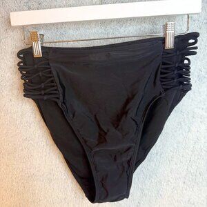 Xhilaration Bikini Bottom Women's Size Large Black High Waist with cut outs